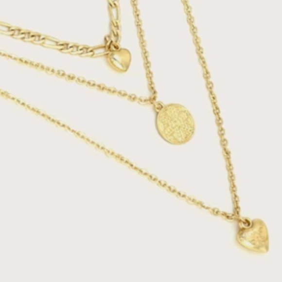 !5 for $25 Gold Color Layered Heart Charm Necklace - Picture 3 of 5